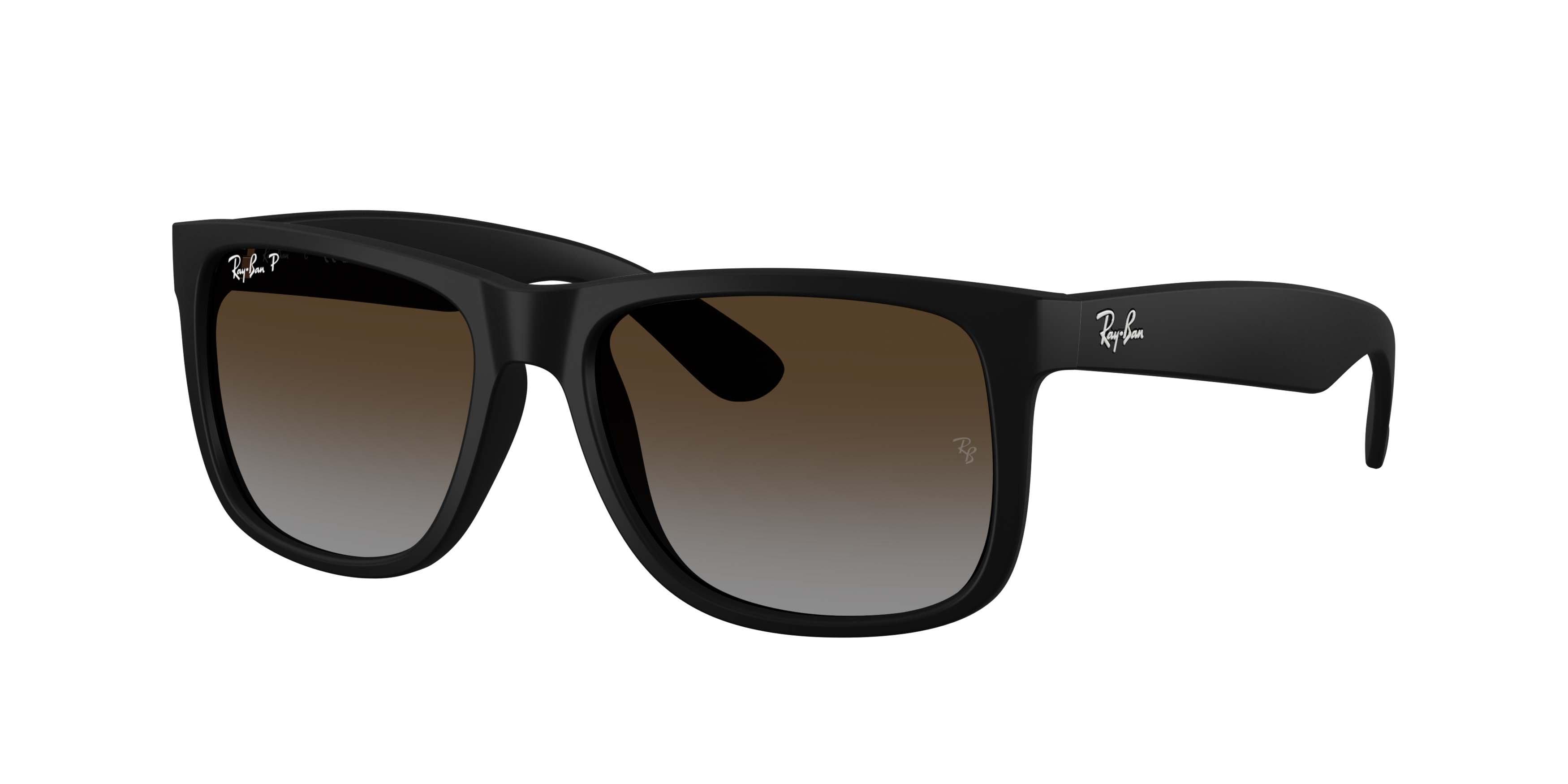 Ray-Ban Justin Classic Light Grey Gradient Brown Polarized Sunglasses - Rubber Black - BLACK/GREY